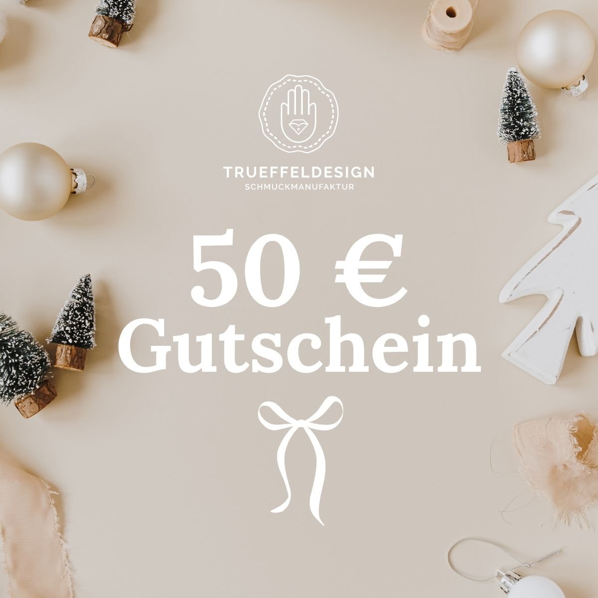Eleganter Schmuck Geschenkgutschein zu Weihnachten von Trueffeldesign mit festlicher Dekoration
