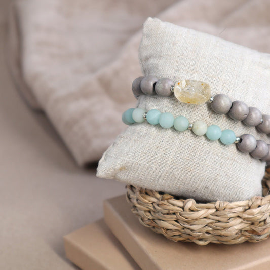 Citrin Armband mit Amazonit & Holzperlen - | trueffeldesign