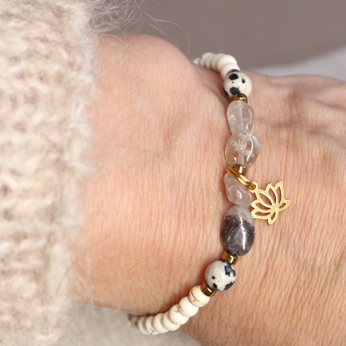 Lotus Armband mit Amethyst oder Rutilquarz