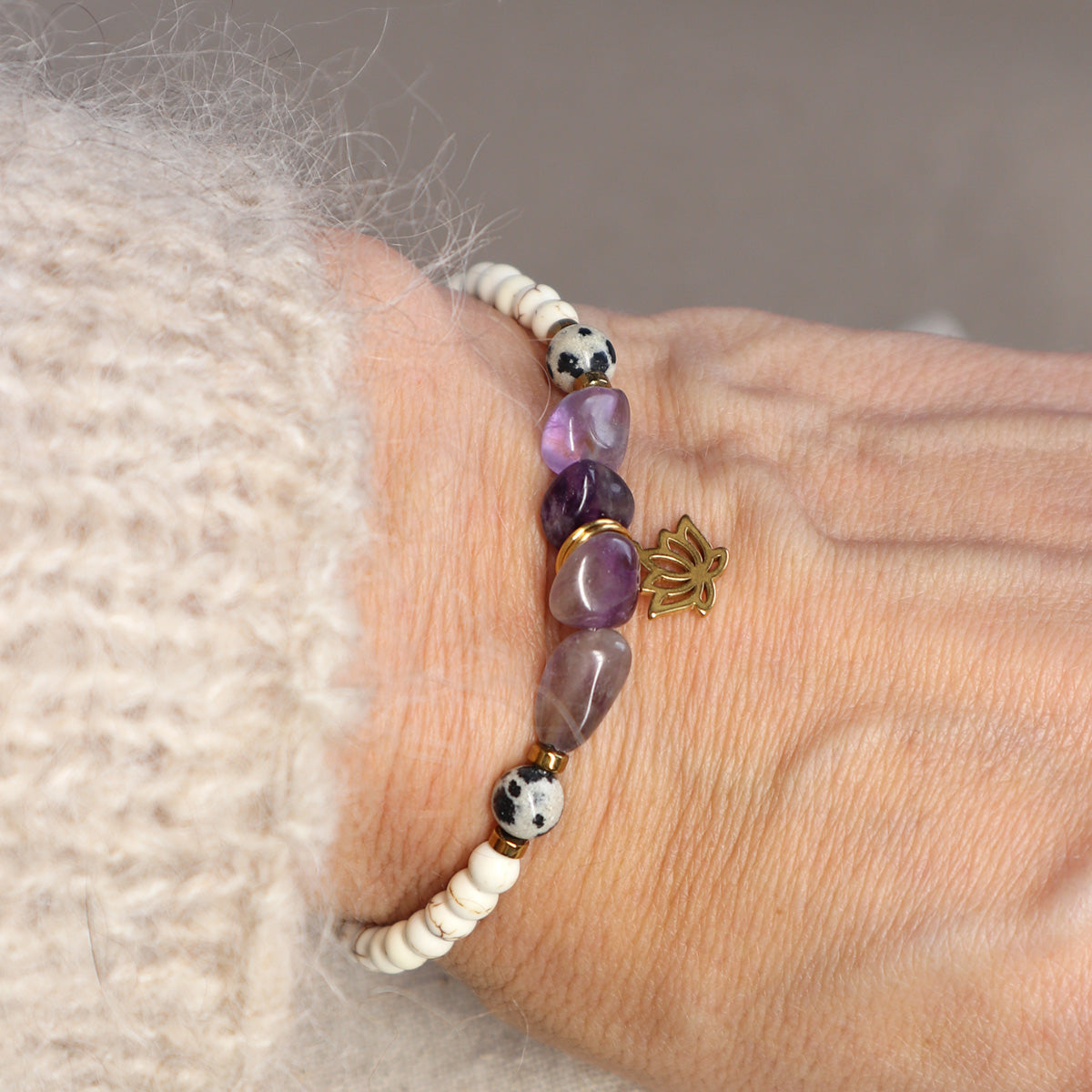 Lotus Armband mit Amethyst oder Rutilquarz