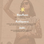 Infografik zur Wirkung der Edelsteine: Blaufluss für Mut, Rutilquarz für Weitblick und Jade für Harmonie | trueffeldesign