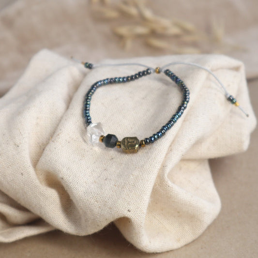 Buddha Armband mit Tigerauge grau und Bergkristall - | trueffeldesign