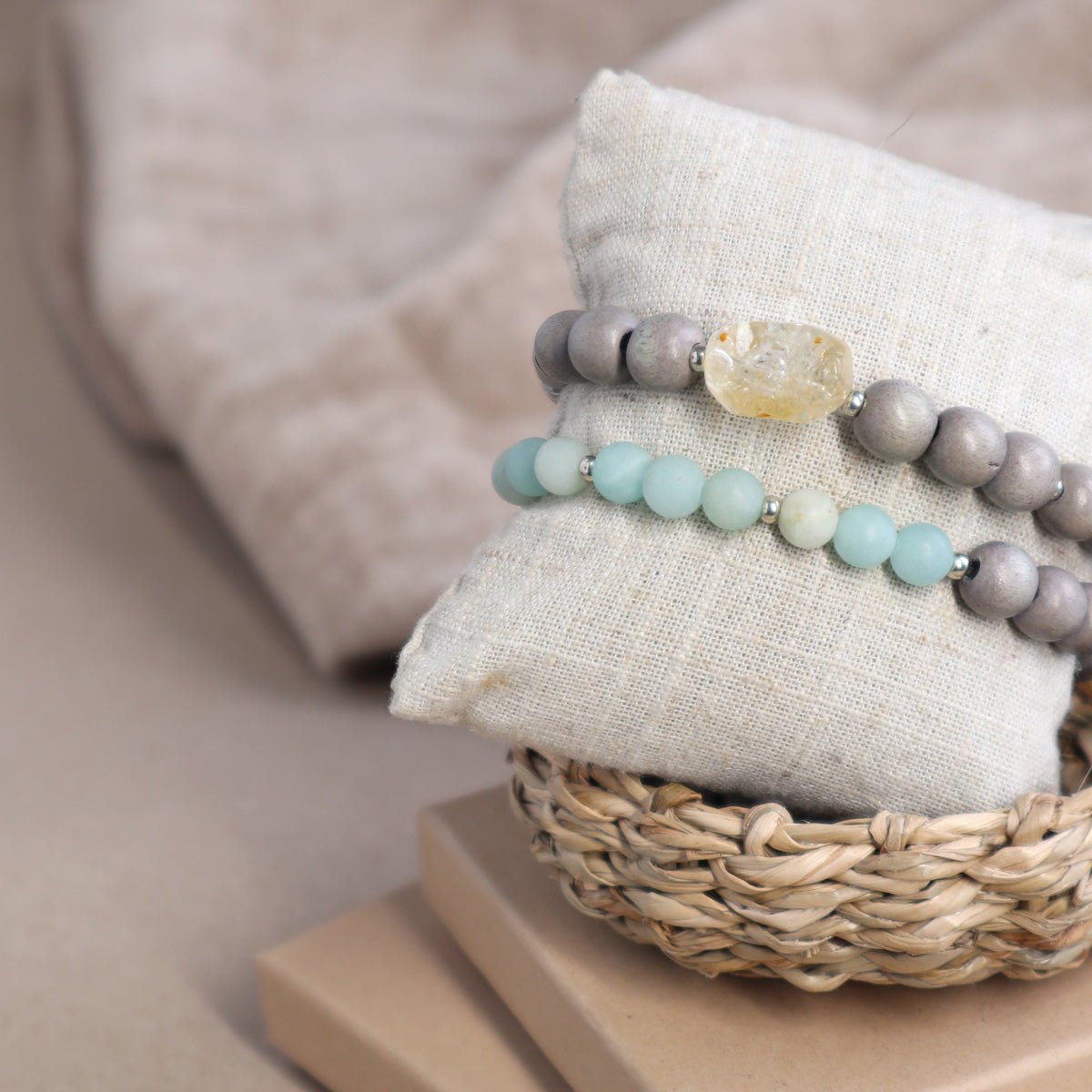 Citrin Armband mit Amazonit & Holzperlen - | trueffeldesign