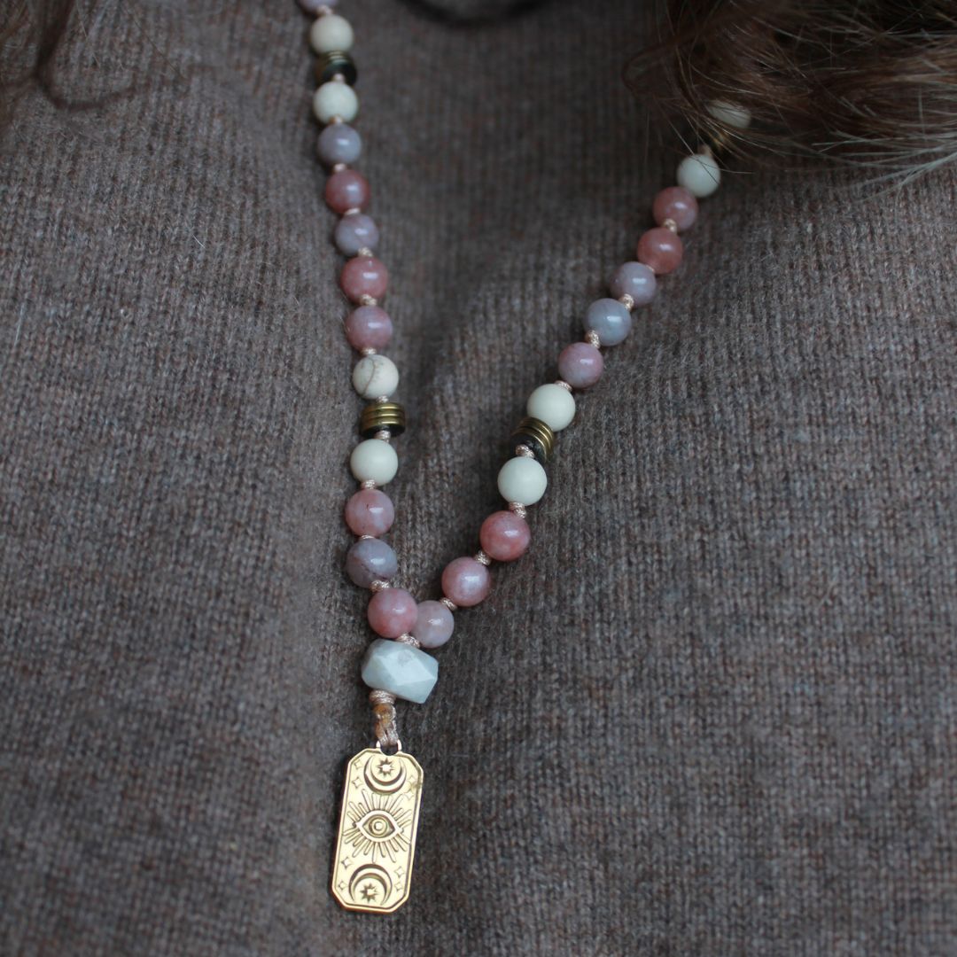 Edelstein Mala-Kette Mondstein & Sonnenstein - trueffeldesign