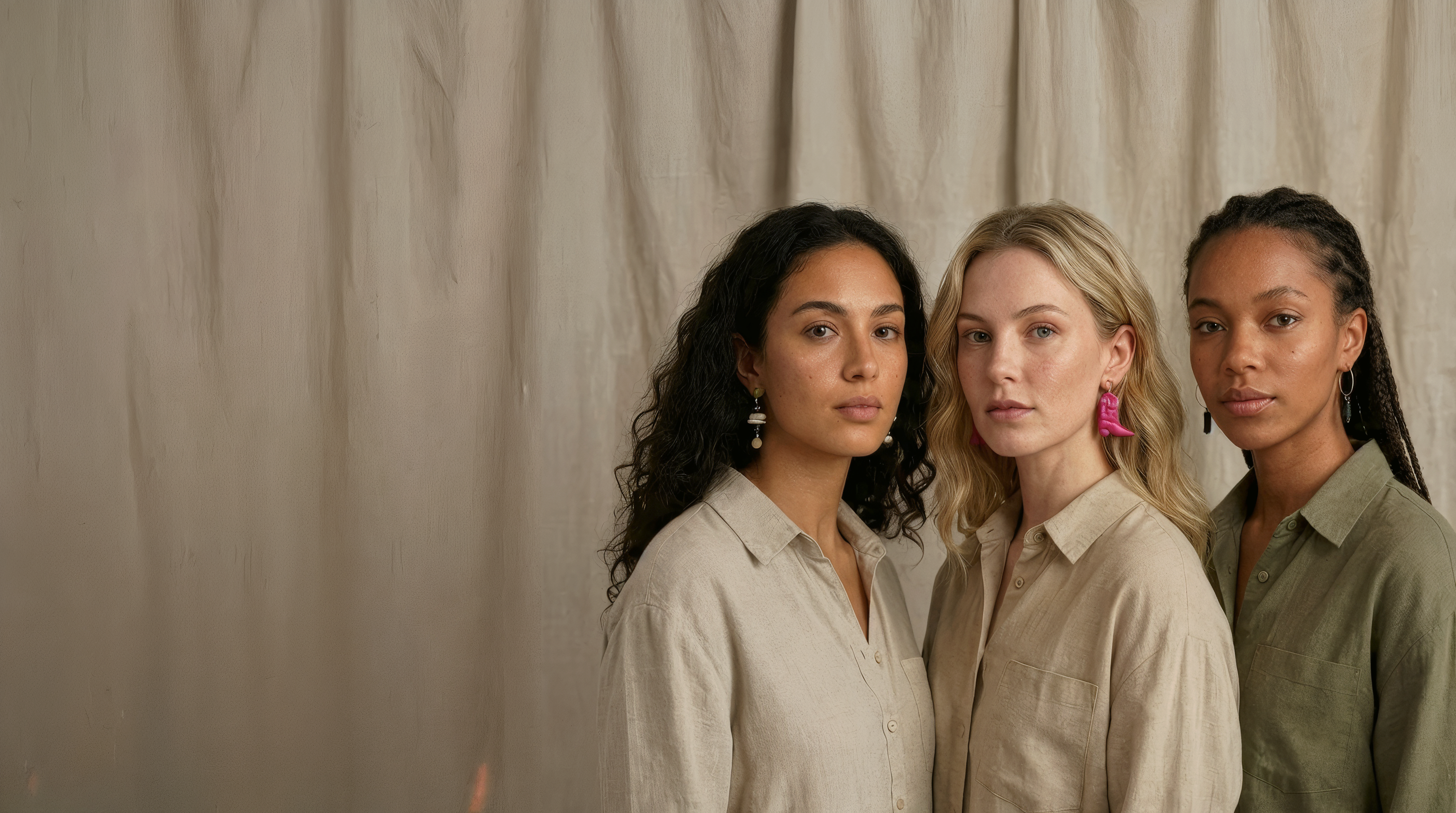 Drei Frauen tragen leichte Ohrringe