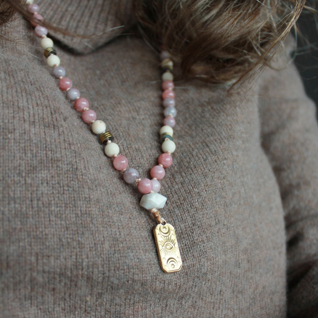 Edelstein Mala-Kette Mondstein & Sonnenstein - trueffeldesign
