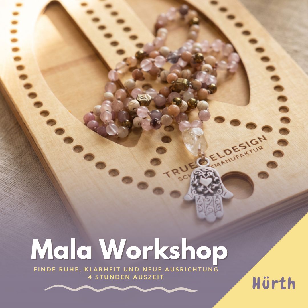Mala-Workshop in deiner Nähe: Lerne das traditionelle Mala-Knoten von Edelsteinketten für deine persönliche Achtsamkeit.