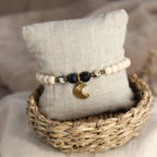Mond Armband mit Blaufluss, Dalmatiner Jaspis und Hämatit - | trueffeldesign