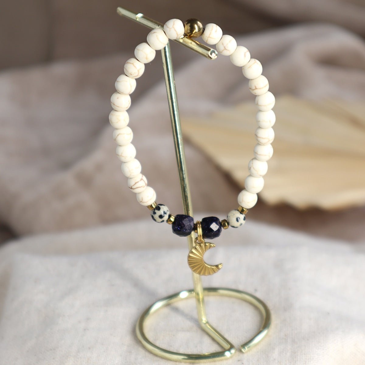 Mond Armband mit Blaufluss, Dalmatiner Jaspis und Hämatit - | trueffeldesign