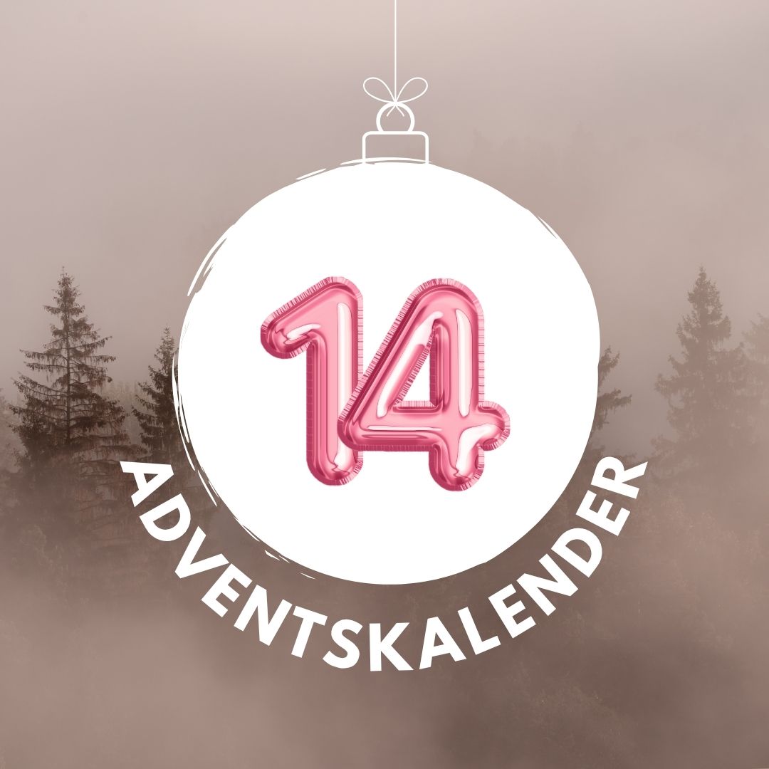 Pinker Luftballon in Form der Zahl 14 für den digitalen Adventskalender