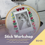 Stick-Workshop Flyer von Trueffeldesign in Hürth für moderne Stickerei mit individuellem Fotomotiv.
