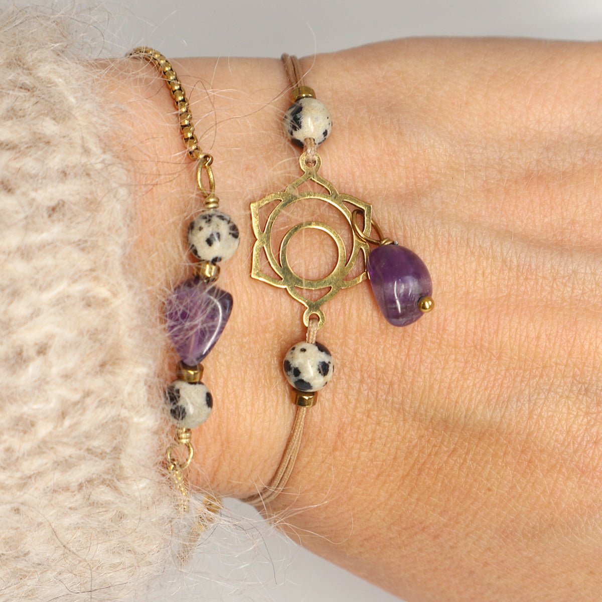 Yoga Armband mit Amethyst & Jaspis - trueffeldesign | Handgemachter Schmuck mit Bedeutung